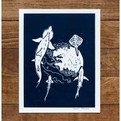 Linogravure raies et requins