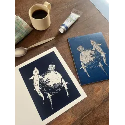 Linogravure raies et requins